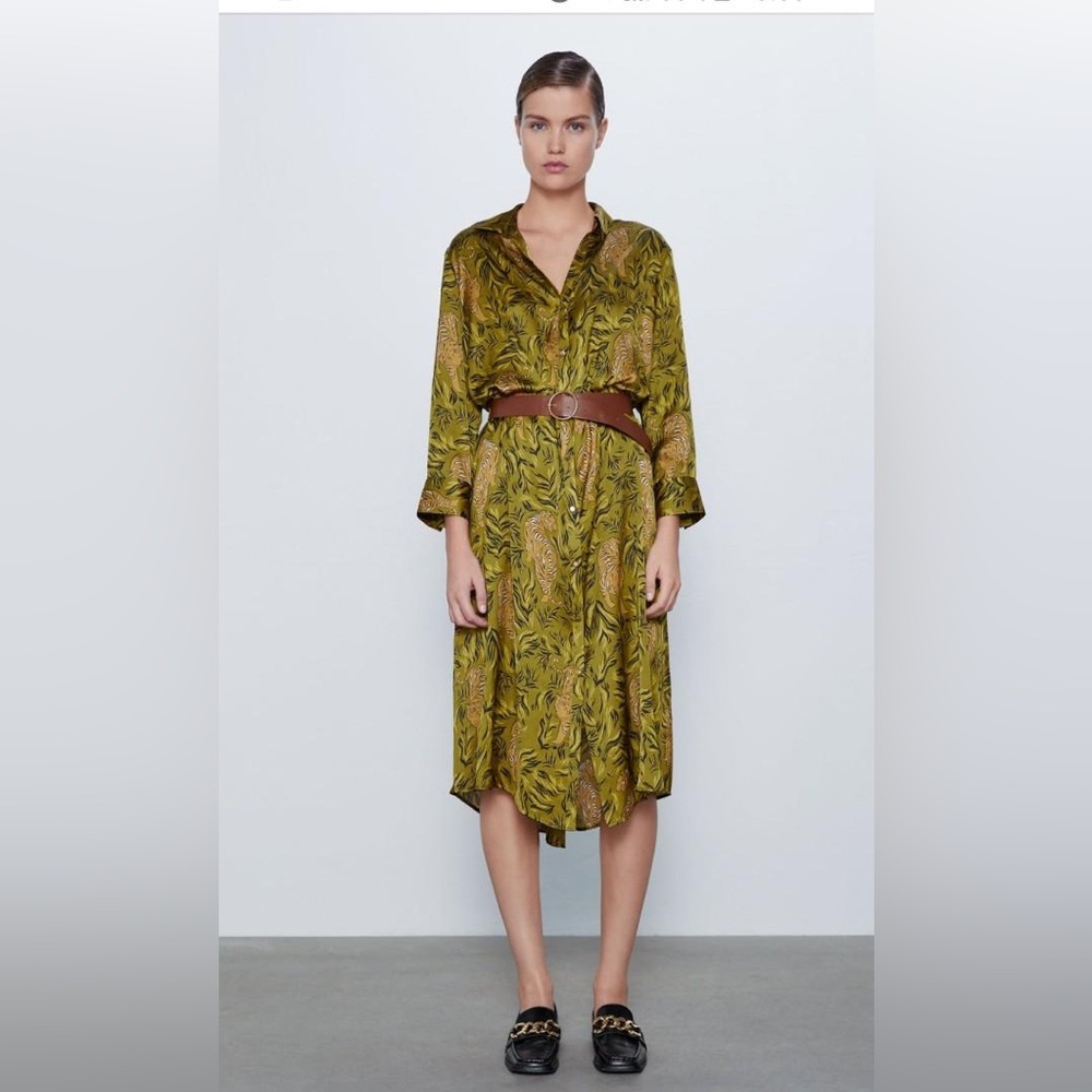 Zara Tiger 🐅 Print Satin Dress Large